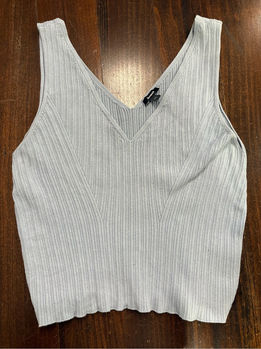 Express Double-V Ribbed Tank in Light Blue